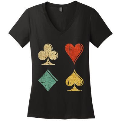 Playing Cards Spade Heart Diamond Club Women's V-Neck T-Shirt