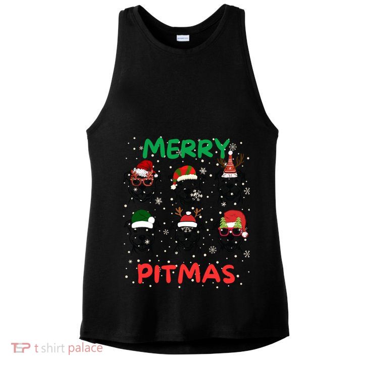 Pitbull Christmas Santa Claus Lovers Merry Pitmas Gift Ladies PosiCharge Tri-Blend Wicking Tank