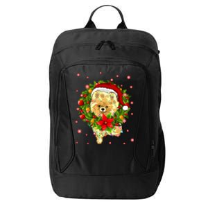 Pomeranian Christmas Santa Hat Xmas Lights Dog Lover Funny Gift City Backpack