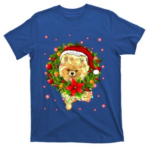 Pomeranian Christmas Santa Hat Xmas Lights Dog Lover Funny Gift T-Shirt