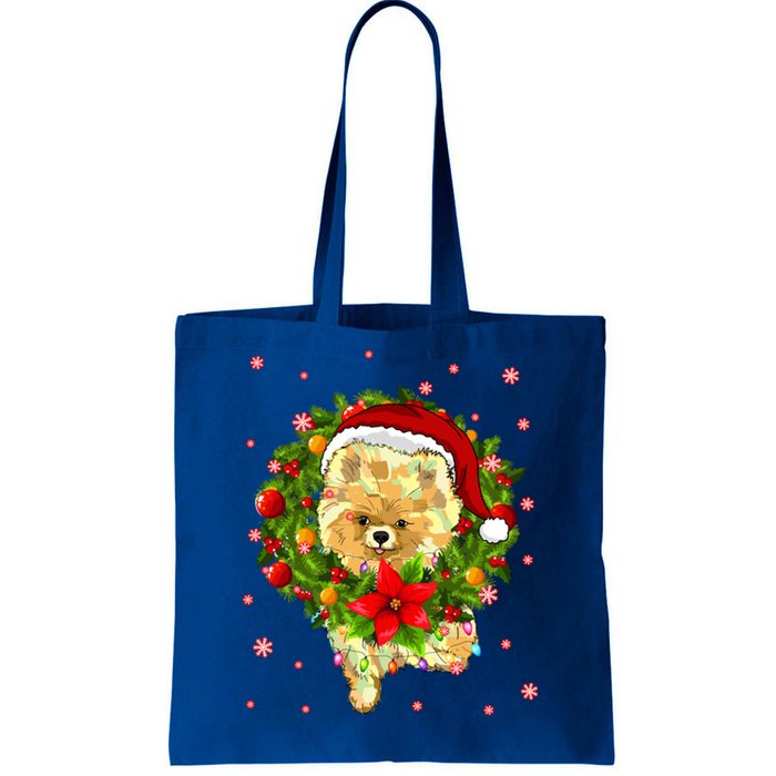 Pomeranian Christmas Santa Hat Xmas Lights Dog Lover Funny Gift Tote Bag