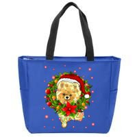 Pomeranian Christmas Santa Hat Xmas Lights Dog Lover Funny Gift Zip Tote Bag