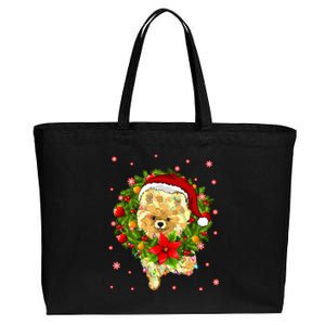 Pomeranian Christmas Santa Hat Xmas Lights Dog Lover Funny Gift Cotton Canvas Jumbo Tote