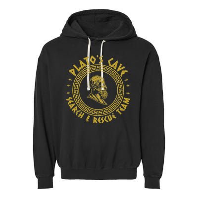 Platos Cave Search And Rescue Teams Funny Philosophy Garment-Dyed Fleece Hoodie