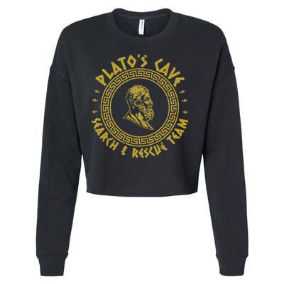 Platos Cave Search And Rescue Teams Funny Philosophy Cropped Pullover Crew