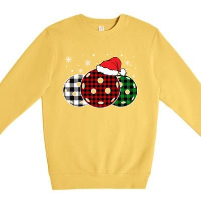 Pickleball Christmas Santa Hat Snowflakes Buffalo Plaid Funny Gift Premium Crewneck Sweatshirt