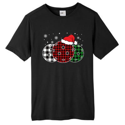 Pickleball Christmas Santa Hat Snowflakes Buffalo Plaid Funny Gift Tall Fusion ChromaSoft Performance T-Shirt