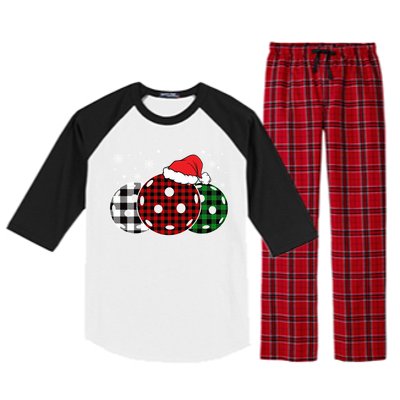 Pickleball Christmas Santa Hat Snowflakes Buffalo Plaid Funny Gift Raglan Sleeve Pajama Set