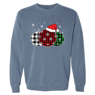 Pickleball Christmas Santa Hat Snowflakes Buffalo Plaid Funny Gift Garment-Dyed Sweatshirt