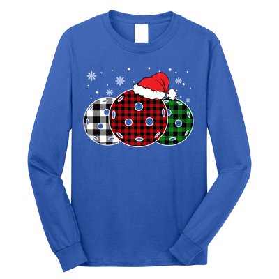 Pickleball Christmas Santa Hat Snowflakes Buffalo Plaid Funny Gift Long Sleeve Shirt