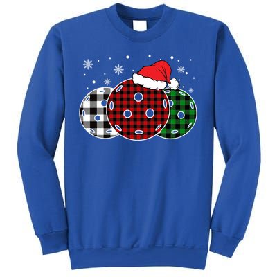 Pickleball Christmas Santa Hat Snowflakes Buffalo Plaid Funny Gift Sweatshirt