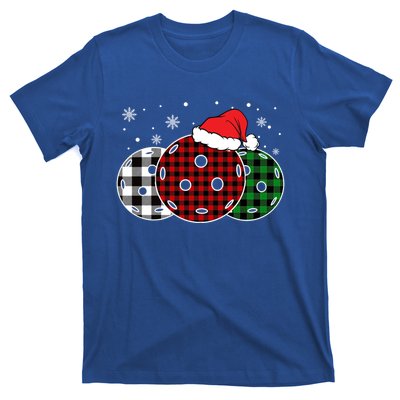 Pickleball Christmas Santa Hat Snowflakes Buffalo Plaid Funny Gift T-Shirt