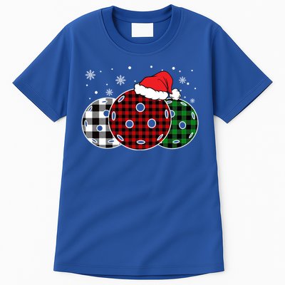 Pickleball Christmas Santa Hat Snowflakes Buffalo Plaid Funny Gift Tall T-Shirt