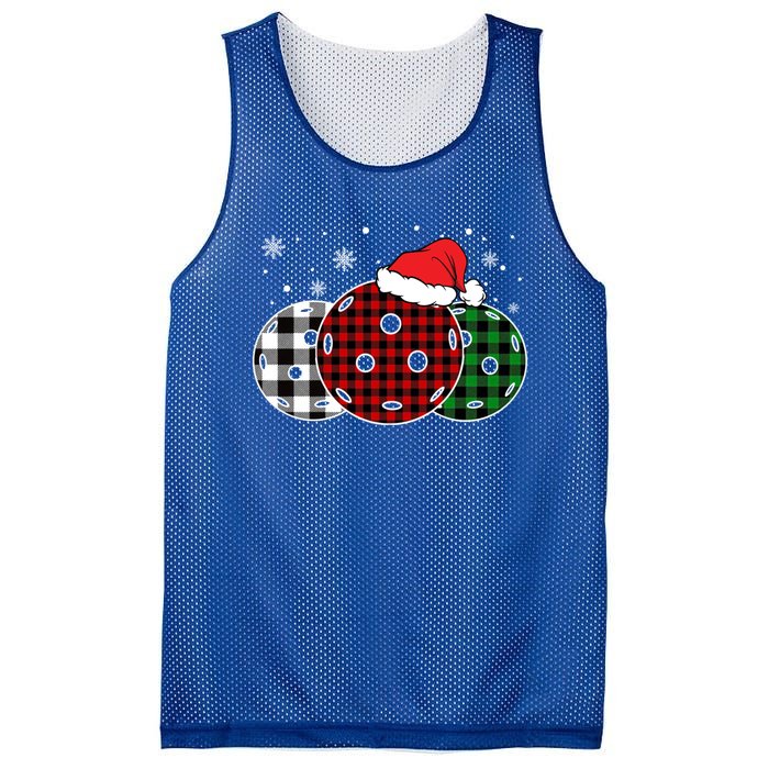 Pickleball Christmas Santa Hat Snowflakes Buffalo Plaid Funny Gift Mesh Reversible Basketball Jersey Tank