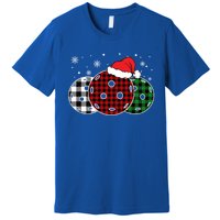 Pickleball Christmas Santa Hat Snowflakes Buffalo Plaid Funny Gift Premium T-Shirt