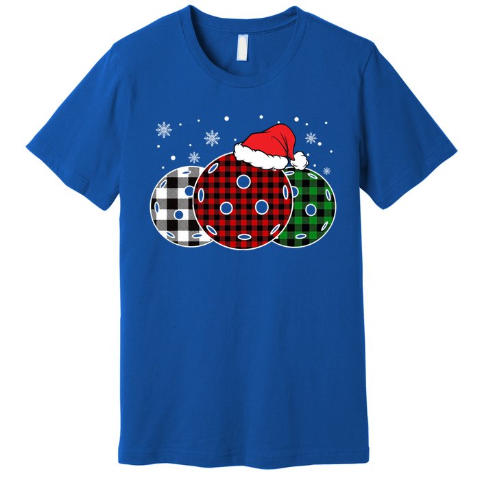 Pickleball Christmas Santa Hat Snowflakes Buffalo Plaid Funny Gift Premium T-Shirt