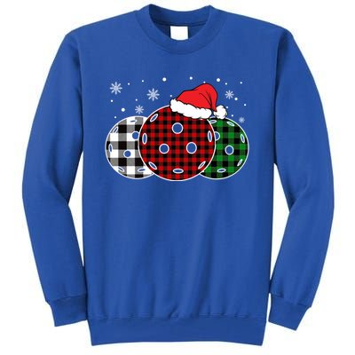 Pickleball Christmas Santa Hat Snowflakes Buffalo Plaid Funny Gift Tall Sweatshirt