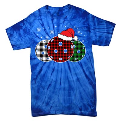 Pickleball Christmas Santa Hat Snowflakes Buffalo Plaid Funny Gift Tie-Dye T-Shirt