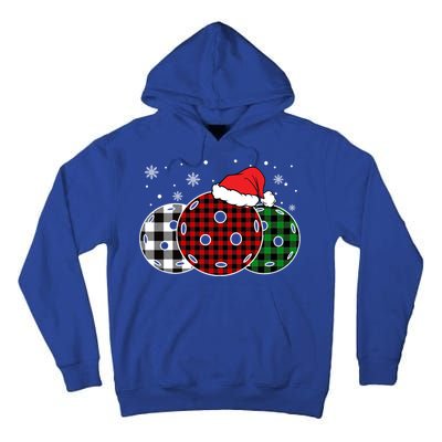 Pickleball Christmas Santa Hat Snowflakes Buffalo Plaid Funny Gift Tall Hoodie