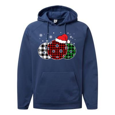 Pickleball Christmas Santa Hat Snowflakes Buffalo Plaid Funny Gift Performance Fleece Hoodie