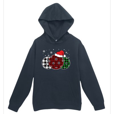 Pickleball Christmas Santa Hat Snowflakes Buffalo Plaid Funny Gift Urban Pullover Hoodie