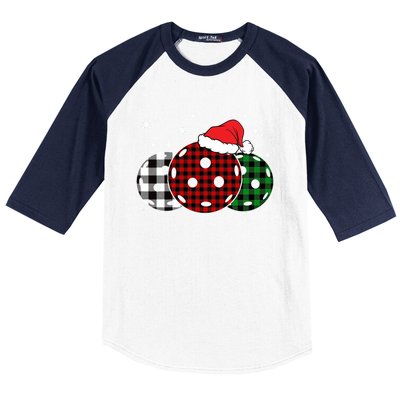 Pickleball Christmas Santa Hat Snowflakes Buffalo Plaid Funny Gift Baseball Sleeve Shirt