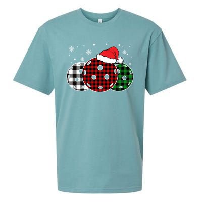 Pickleball Christmas Santa Hat Snowflakes Buffalo Plaid Funny Gift Sueded Cloud Jersey T-Shirt