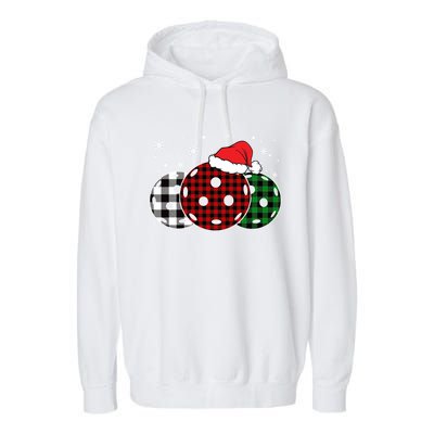 Pickleball Christmas Santa Hat Snowflakes Buffalo Plaid Funny Gift Garment-Dyed Fleece Hoodie