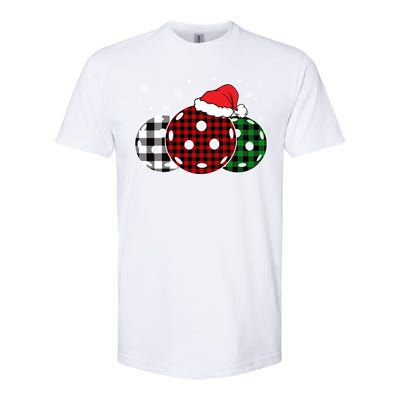 Pickleball Christmas Santa Hat Snowflakes Buffalo Plaid Funny Gift Softstyle CVC T-Shirt