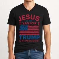 Patriotic Christian Support Graphic V-Neck T-Shirt