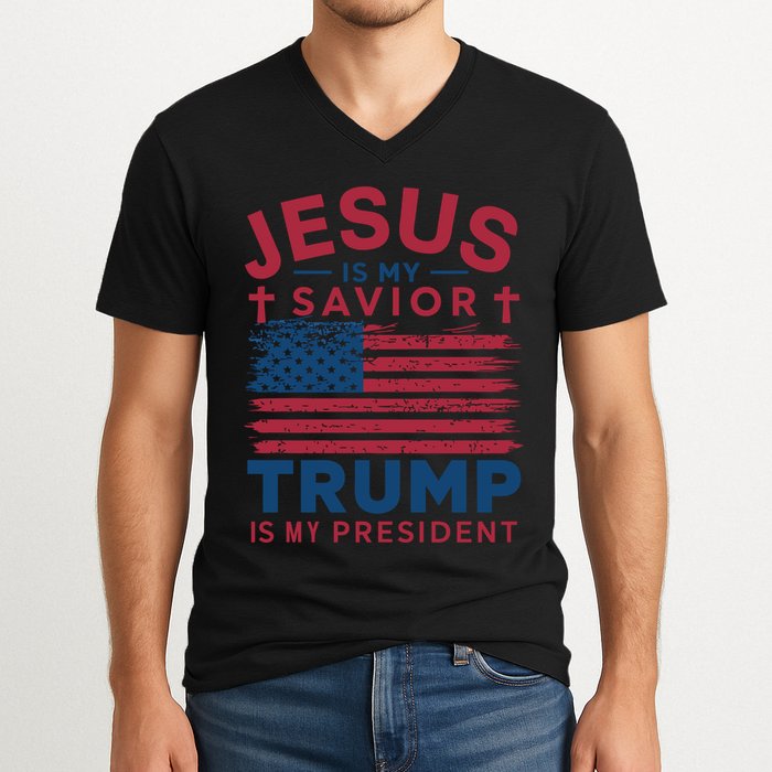 Patriotic Christian Support Graphic V-Neck T-Shirt