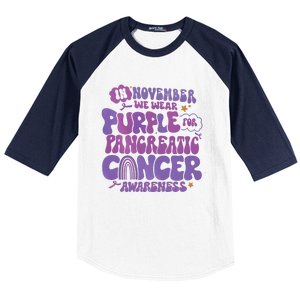 Pancreatic Cancer Support In November We Wear Purple Baseball Sleeve Shirt