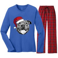 Pitbull Christmas Santa Dog Xmas Cute Pit Bull Lover Funny Gift Great Gift Women's Long Sleeve Flannel Pajama Set 