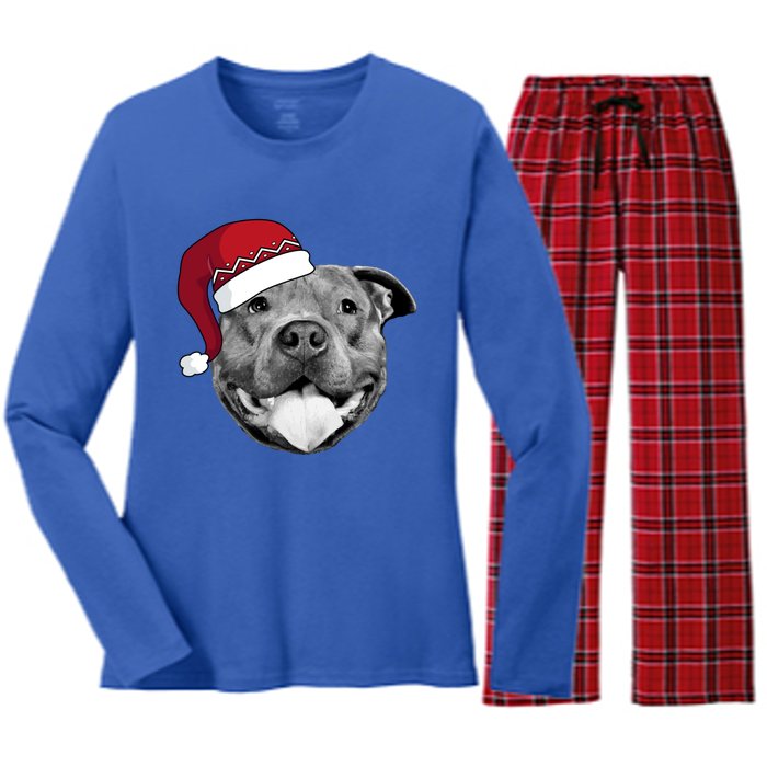 Pitbull Christmas Santa Dog Xmas Cute Pit Bull Lover Funny Gift Great Gift Women's Long Sleeve Flannel Pajama Set 