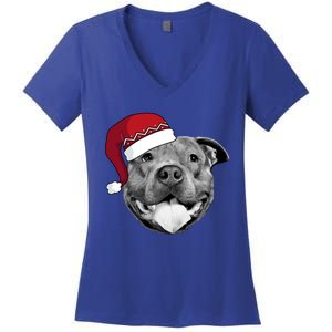 Pitbull Christmas Santa Dog Xmas Cute Pit Bull Lover Funny Gift Great Gift Women's V-Neck T-Shirt