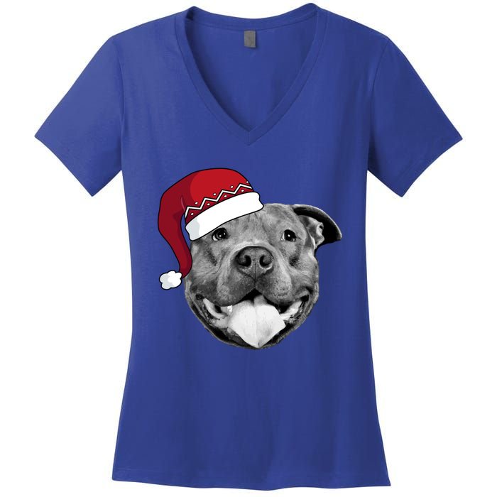 Pitbull Christmas Santa Dog Xmas Cute Pit Bull Lover Funny Gift Great Gift Women's V-Neck T-Shirt