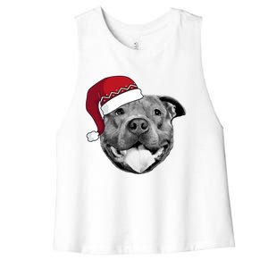 Pitbull Christmas Santa Dog Xmas Cute Pit Bull Lover Funny Gift Great Gift Women's Racerback Cropped Tank