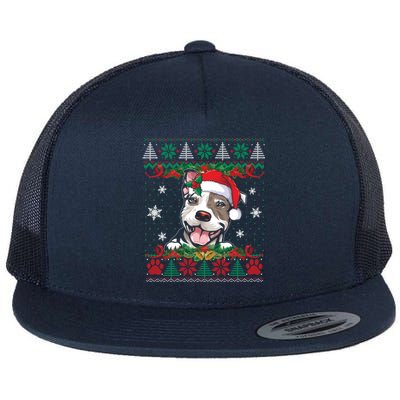 Pitbull Christmas Santa Ugly Sweater Dog Lover Xmas Pajama Gift Flat Bill Trucker Hat