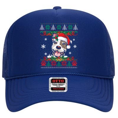 Pitbull Christmas Santa Ugly Sweater Dog Lover Xmas Pajama Gift High Crown Mesh Back Trucker Hat