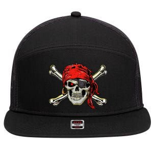 Pirate Costume Skull And Crossbones Jolly Roger Pirate 7 Panel Mesh Trucker Snapback Hat