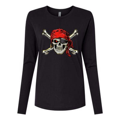 Pirate Costume Skull And Crossbones Jolly Roger Pirate Womens Cotton Relaxed Long Sleeve T-Shirt