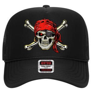 Pirate Costume Skull And Crossbones Jolly Roger Pirate High Crown Mesh Back Trucker Hat