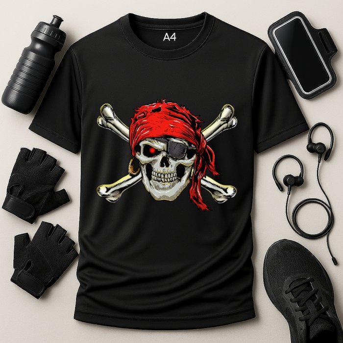 Pirate Costume Skull And Crossbones Jolly Roger Pirate Cooling Performance Crew T-Shirt