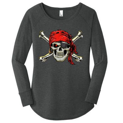 Pirate Costume Skull And Crossbones Jolly Roger Pirate Women's Perfect Tri Tunic Long Sleeve Shirt