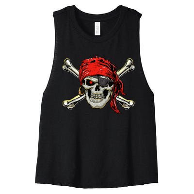 Pirate Costume Skull And Crossbones Jolly Roger Pirate Women's Racerback Cropped Tank