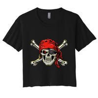 Pirate Costume Skull And Crossbones Jolly Roger Pirate Women's Crop Top Tee