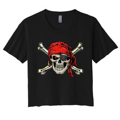 Pirate Costume Skull And Crossbones Jolly Roger Pirate Women's Crop Top Tee