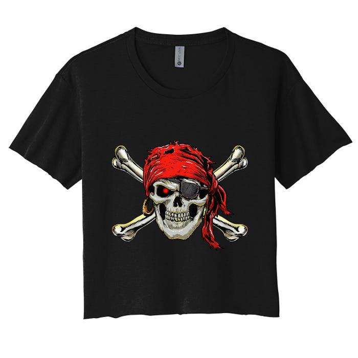 Pirate Costume Skull And Crossbones Jolly Roger Pirate Women's Crop Top Tee