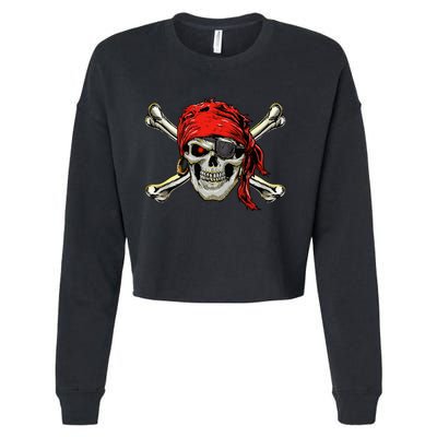 Pirate Costume Skull And Crossbones Jolly Roger Pirate Cropped Pullover Crew