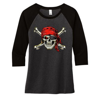 Pirate Costume Skull And Crossbones Jolly Roger Pirate Women's Tri-Blend 3/4-Sleeve Raglan Shirt